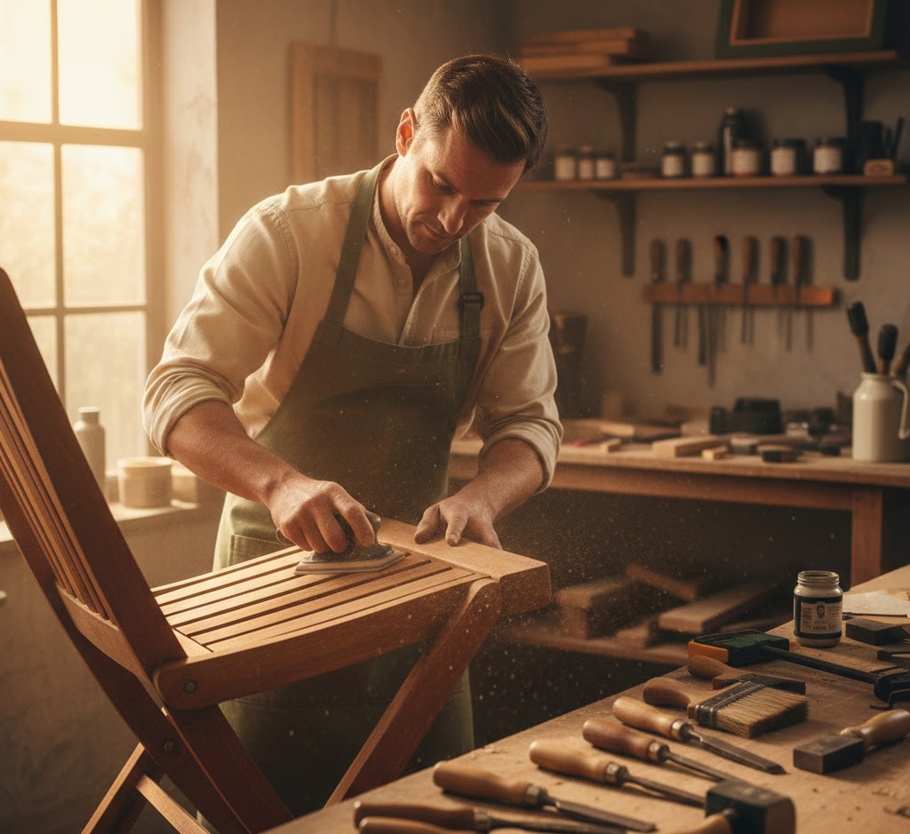 Expert craftsman restoring furniture